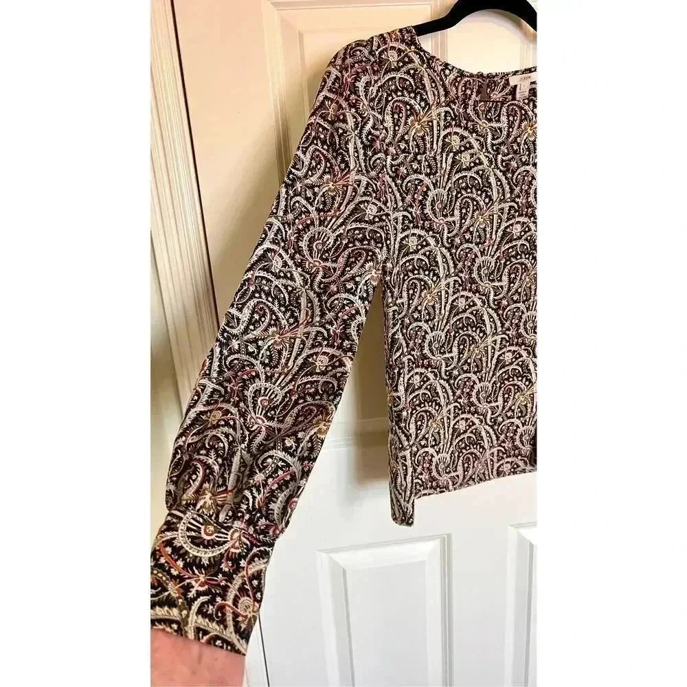 J.‎ Crew Women’s Size 0 Paisley Long Sleeve Blouse Shirt Keyhole Back